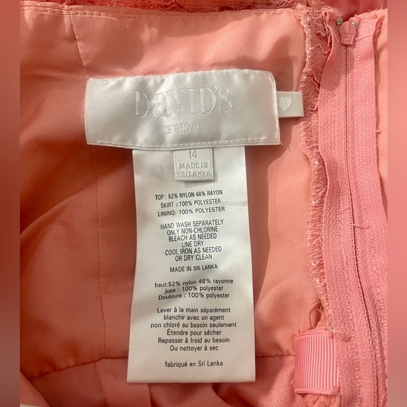 Worn Once David’s Bridal Coral Peach Lace Top Dress Sz 14 Prom Bridesmaid Formal - Picture 5 of 5